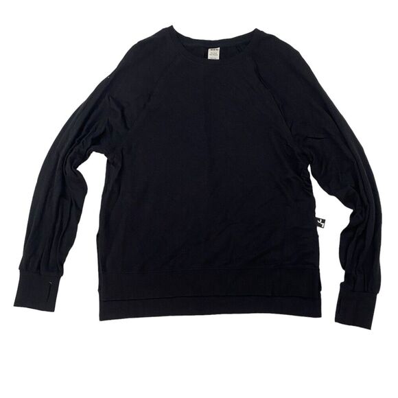 JoyLab Black Split Side Hem Pullover Shirt Long Sleeve Relaxed Fit Stretch XS - Picture 1 of 8